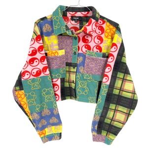 New Girl‎ Order NGOrder Cropped Fleece Jacket Patchwork Yin Yang Multicolor 14